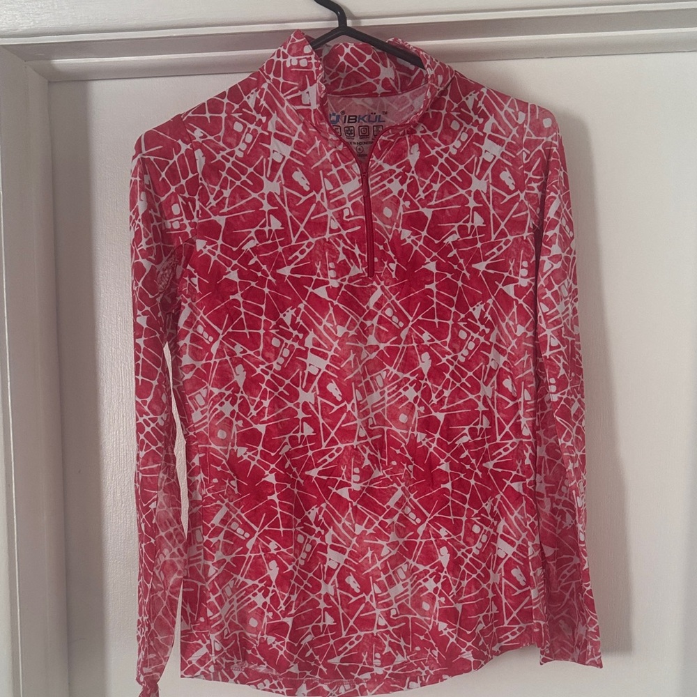IBKUL Red and White Abstract Blouse
